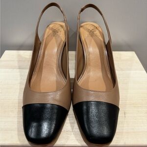Vince Camuto Two Tone Sandstone Black Leather Slingback Pumps Size 10